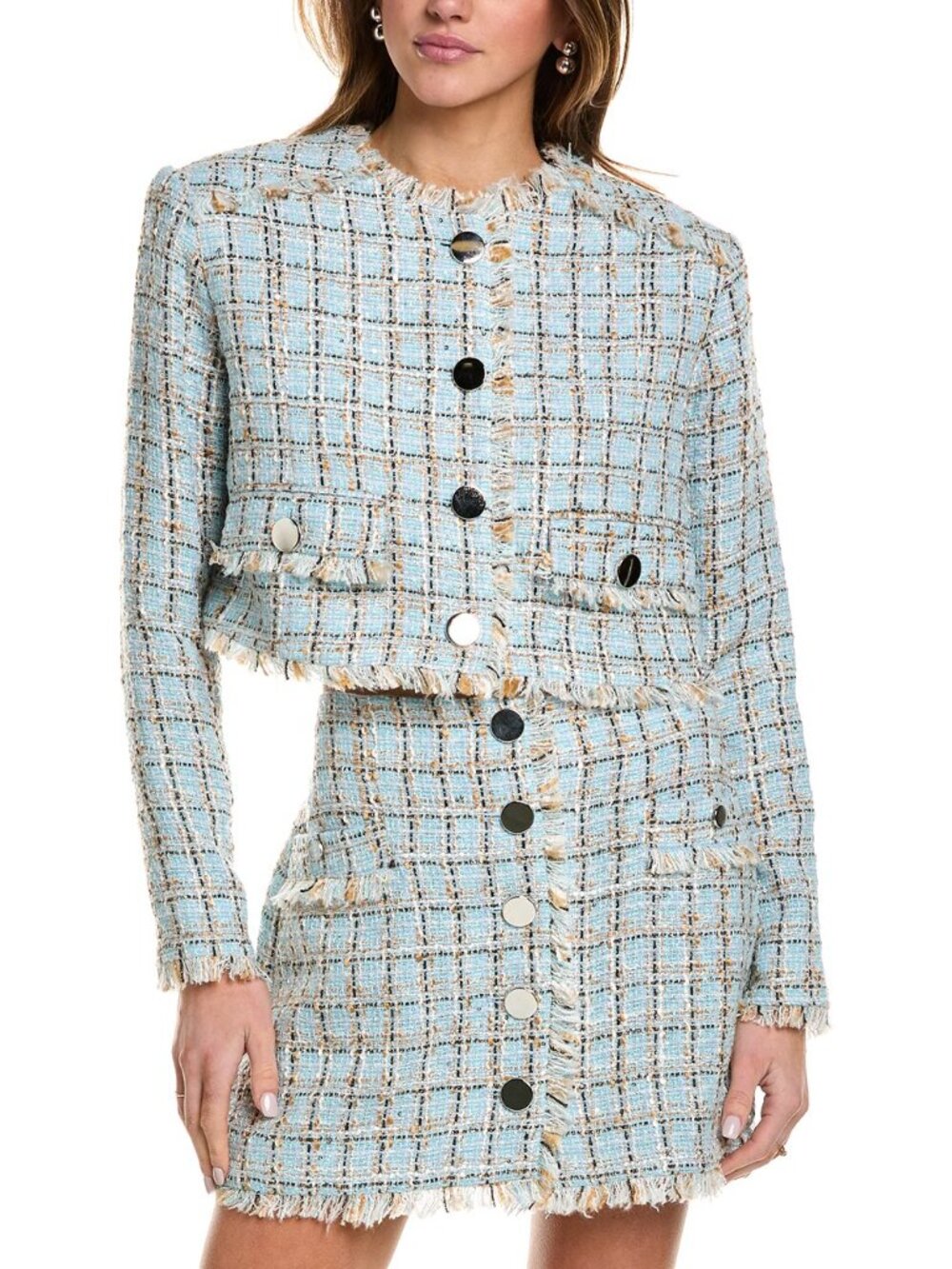 Toccin Lainey Cropped Tweed Jacket Blue Size 10 NWT